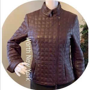 Worth New York NWT Merlot Quilted Leather Jacket